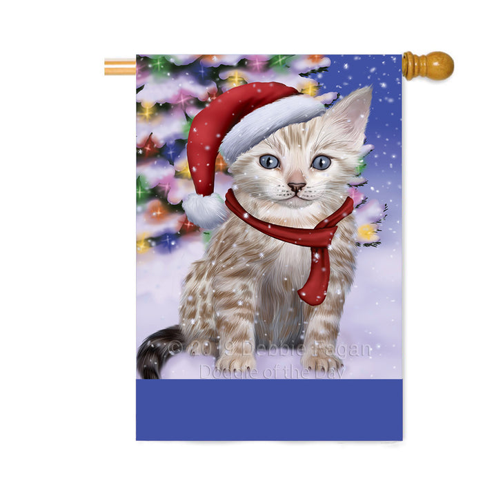 Personalized Winterland Wonderland Bengal Cat In Christmas Holiday Scenic Background Custom House Flag FLG-DOTD-A61287