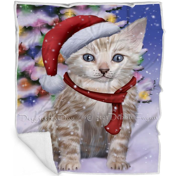 Winterland Wonderland Bengal Cat In Christmas Holiday Scenic Background Blanket BLNKT100956