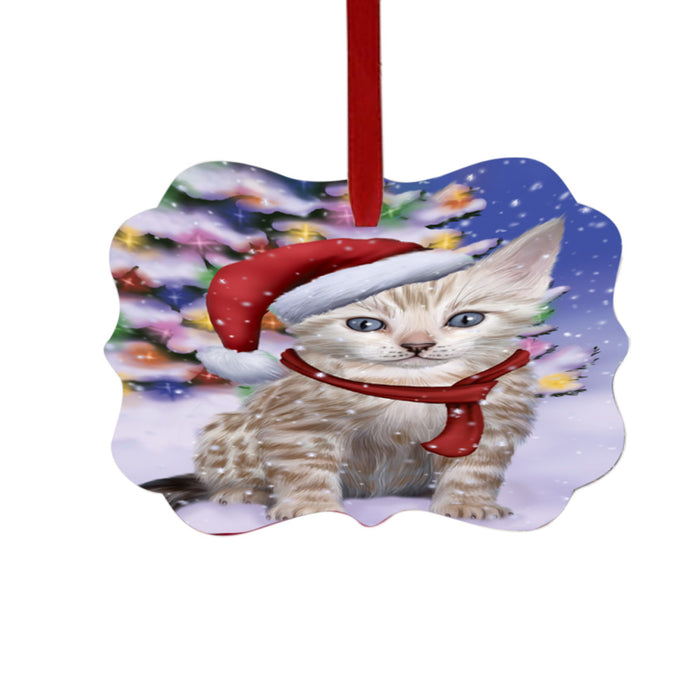 Winterland Wonderland Bengal Cat In Christmas Holiday Scenic Background Double-Sided Photo Benelux Christmas Ornament LOR49515