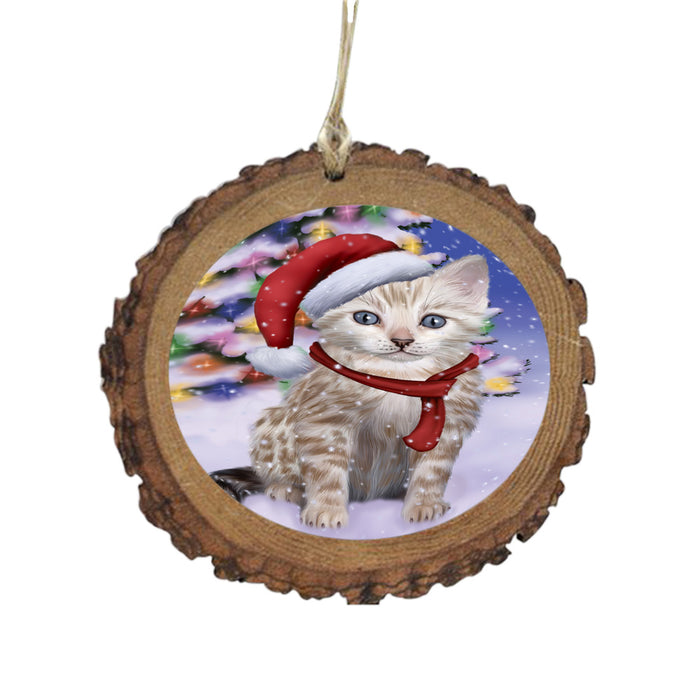 Winterland Wonderland Bengal Cat In Christmas Holiday Scenic Background Wooden Christmas Ornament WOR49515