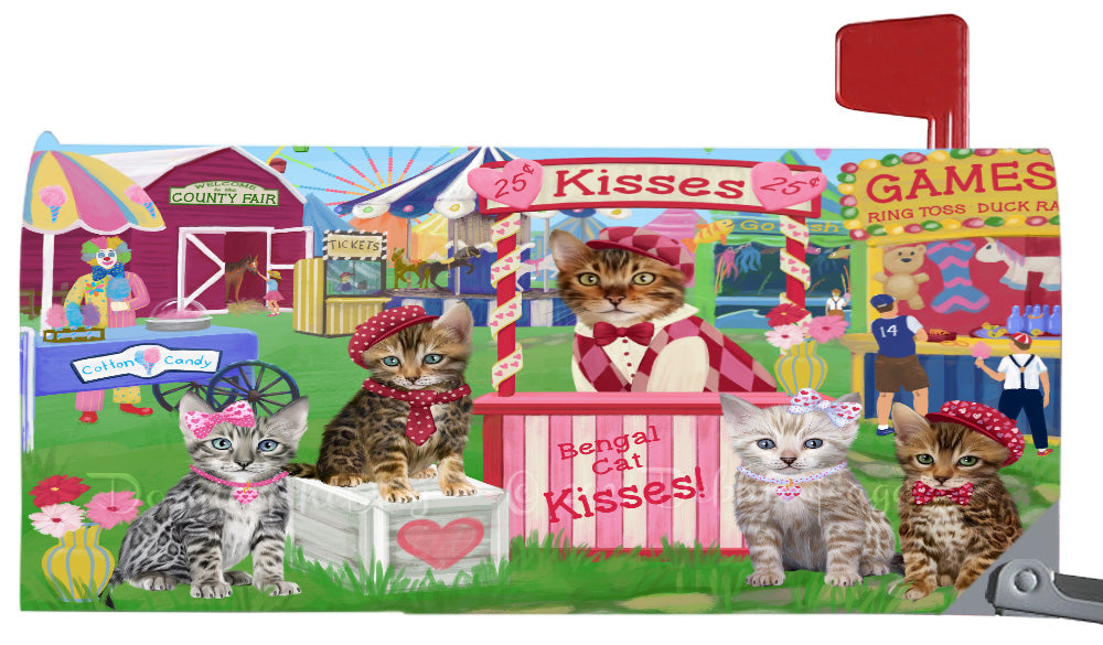 Carnival Kissing Booth Bengal Cats Magnetic Mailbox Cover Both Sides Pet Theme Printed Decorative Letter Box Wrap Case Postbox Thick Magnetic Vinyl Material