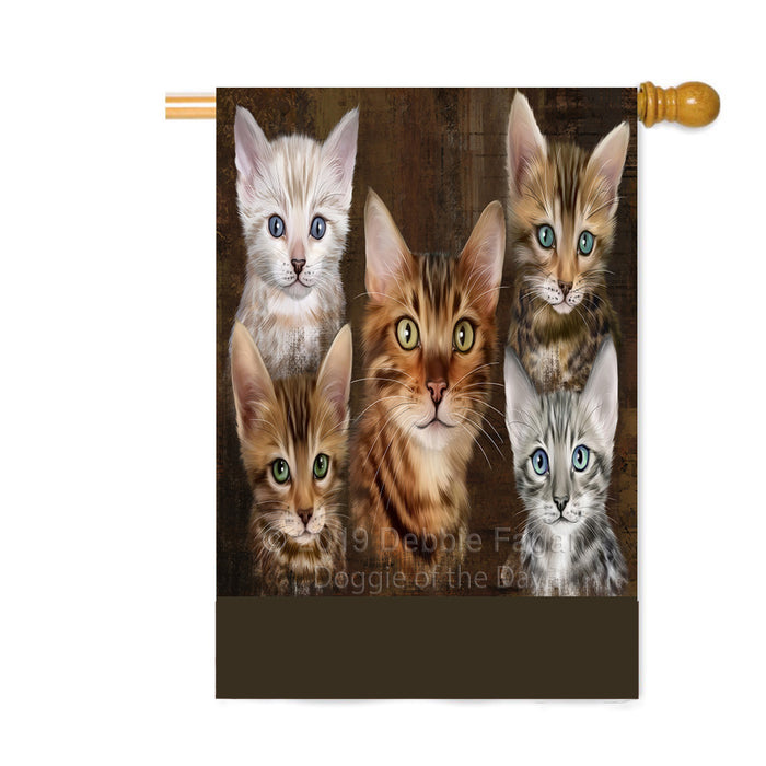 Personalized Rustic 5 Bengal Cats Custom House Flag FLG-DOTD-A62604