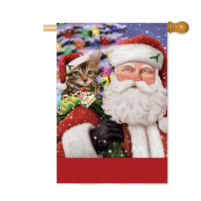 Personalized Santa Carrying Bengal Cat and Christmas Presents Custom House Flag FLG-DOTD-A63407