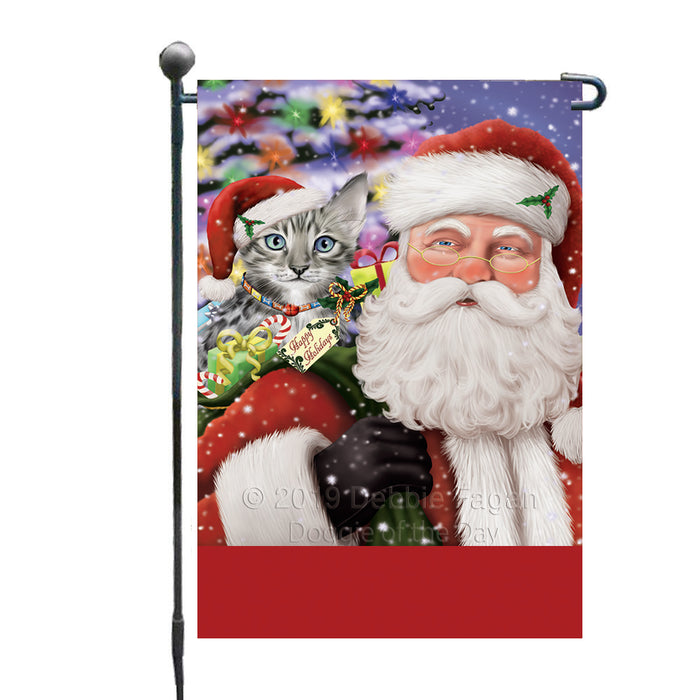 Personalized Santa Carrying Bengal Cat and Christmas Presents Custom Garden Flag GFLG63718
