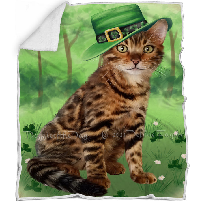St. Patricks Day Irish Portrait Bengal Cat Blanket BLNKT132429