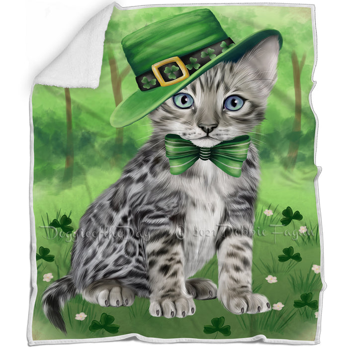 St. Patricks Day Irish Portrait Bengal Cat Blanket BLNKT132465