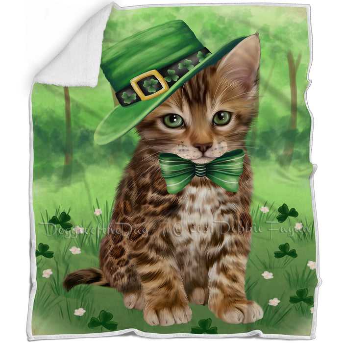 St. Patricks Day Irish Portrait Bengal Cat Blanket BLNKT132447