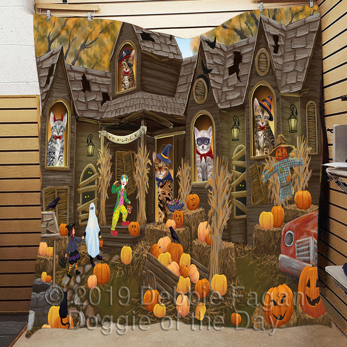 Haunted House Halloween Trick or Treat Bengal Cats Quilt