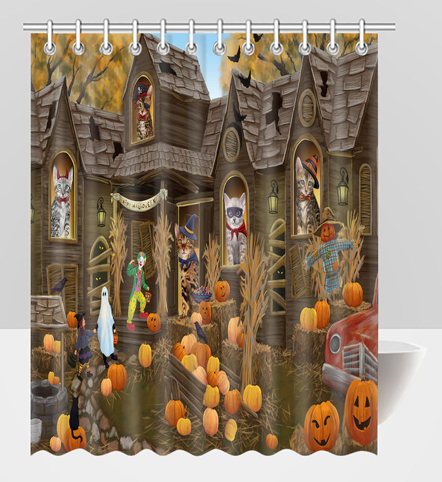 Haunted House Halloween Trick or Treat Bengal Cats Shower Curtain