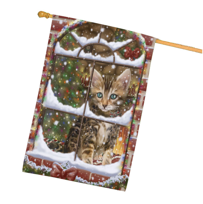 Please come Home for Christmas Bengal Cat House Flag Outdoor Decorative Double Sided Pet Portrait Weather Resistant Premium Quality Animal Printed Home Decorative Flags 100% Polyester FLG67977