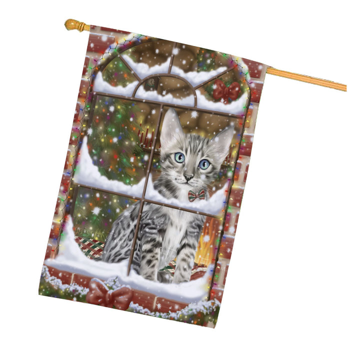 Please come Home for Christmas Bengal Cat House Flag Outdoor Decorative Double Sided Pet Portrait Weather Resistant Premium Quality Animal Printed Home Decorative Flags 100% Polyester FLG67978