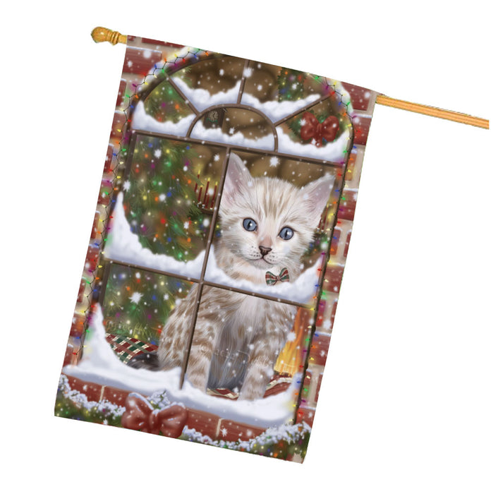 Please come Home for Christmas Bengal Cat House Flag Outdoor Decorative Double Sided Pet Portrait Weather Resistant Premium Quality Animal Printed Home Decorative Flags 100% Polyester FLG67979