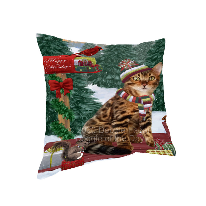 Christmas Woodland Sled Bengal Cat Pillow with Top Quality High-Resolution Images - Ultra Soft Pet Pillows for Sleeping - Reversible & Comfort - Ideal Gift for Dog Lover - Cushion for Sofa Couch Bed - 100% Polyester, PILA93550