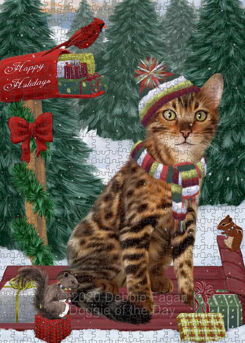 Christmas Woodland Sled Bengal Cat Portrait Jigsaw Puzzle for Adults Animal Interlocking Puzzle Game Unique Gift for Dog Lover's with Metal Tin Box PZL870