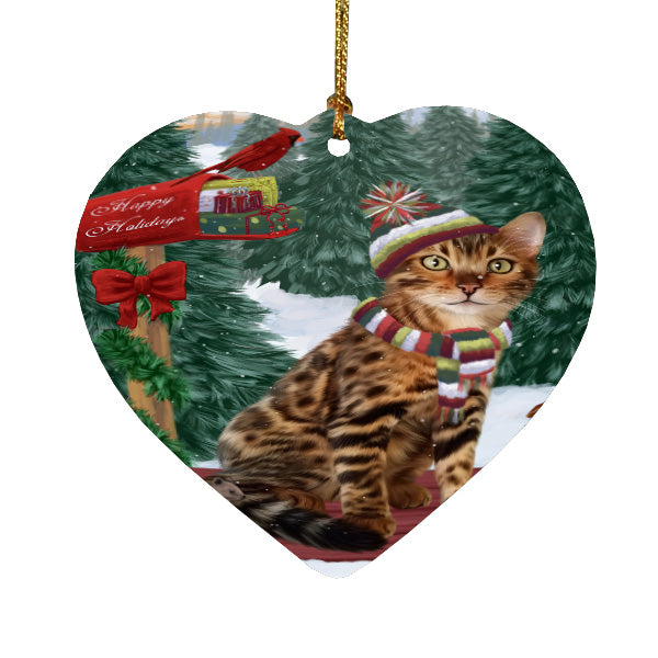Christmas Woodland Sled Bengal Cat Heart Christmas Ornament HPORA59409