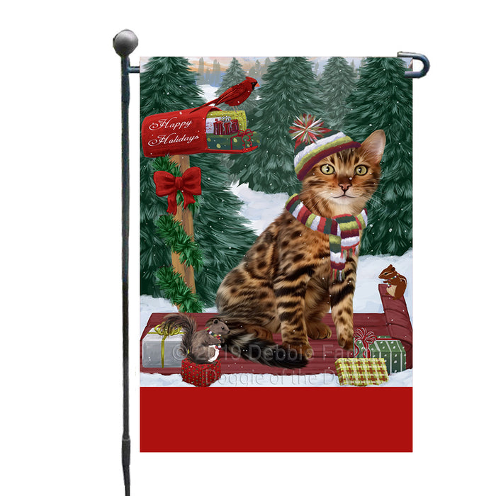 Personalized Merry Christmas Woodland Sled  Bengal Cat Custom Garden Flags GFLG-DOTD-A61496