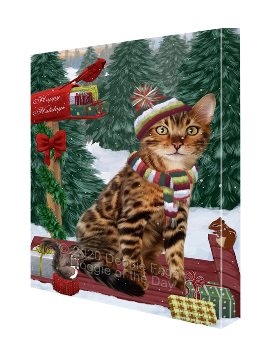 Christmas Woodland Sled Bengal Cat Canvas Wall Art - Premium Quality Ready to Hang Room Decor Wall Art Canvas - Unique Animal Printed Digital Painting for Decoration CVS575