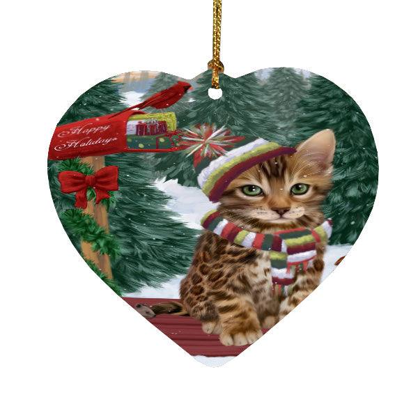 Christmas Woodland Sled Bengal Cat Heart Christmas Ornament HPORA59410