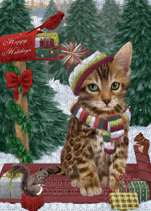 Christmas Woodland Sled Bengal Cat Portrait Jigsaw Puzzle for Adults Animal Interlocking Puzzle Game Unique Gift for Dog Lover's with Metal Tin Box PZL871