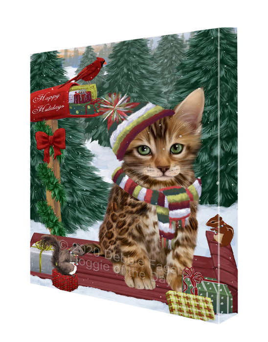Christmas Woodland Sled Bengal Cat Canvas Wall Art - Premium Quality Ready to Hang Room Decor Wall Art Canvas - Unique Animal Printed Digital Painting for Decoration CVS576