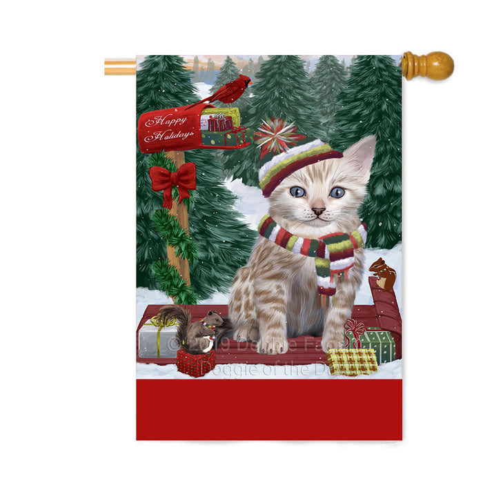 Personalized Merry Christmas Woodland Sled Bengal Cat Custom House Flag FLG-DOTD-A61554