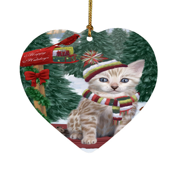 Christmas Woodland Sled Bengal Cat Heart Christmas Ornament HPORA59411