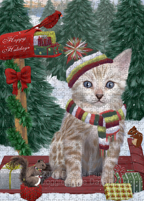 Christmas Woodland Sled Bengal Cat Portrait Jigsaw Puzzle for Adults Animal Interlocking Puzzle Game Unique Gift for Dog Lover's with Metal Tin Box PZL872
