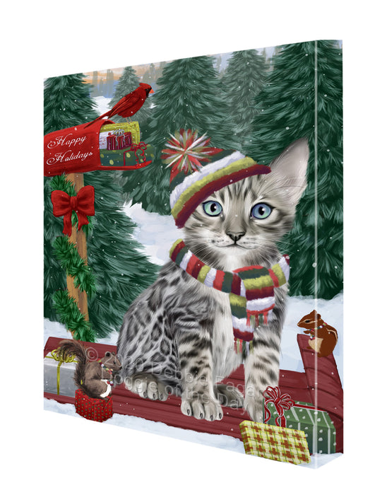 Christmas Woodland Sled Bengal Cat Canvas Wall Art - Premium Quality Ready to Hang Room Decor Wall Art Canvas - Unique Animal Printed Digital Painting for Decoration CVS578
