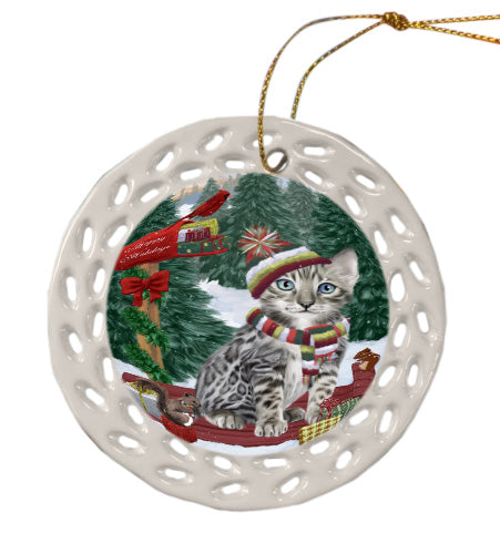 Christmas Woodland Sled Bengal Cat Doily Ornament DPOR59048