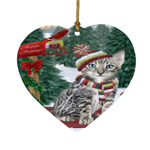 Christmas Woodland Sled Bengal Cat Heart Christmas Ornament HPORA59412