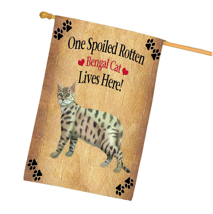 Spoiled Rotten Bengal Cat House Flag Outdoor Decorative Double Sided Pet Portrait Weather Resistant Premium Quality Animal Printed Home Decorative Flags 100% Polyester FLG68181