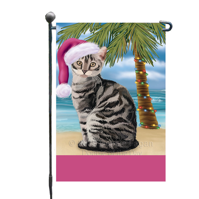 Personalized Summertime Happy Holidays Christmas Bengal Cat on Tropical Island Beach  Custom Garden Flags GFLG-DOTD-A60401