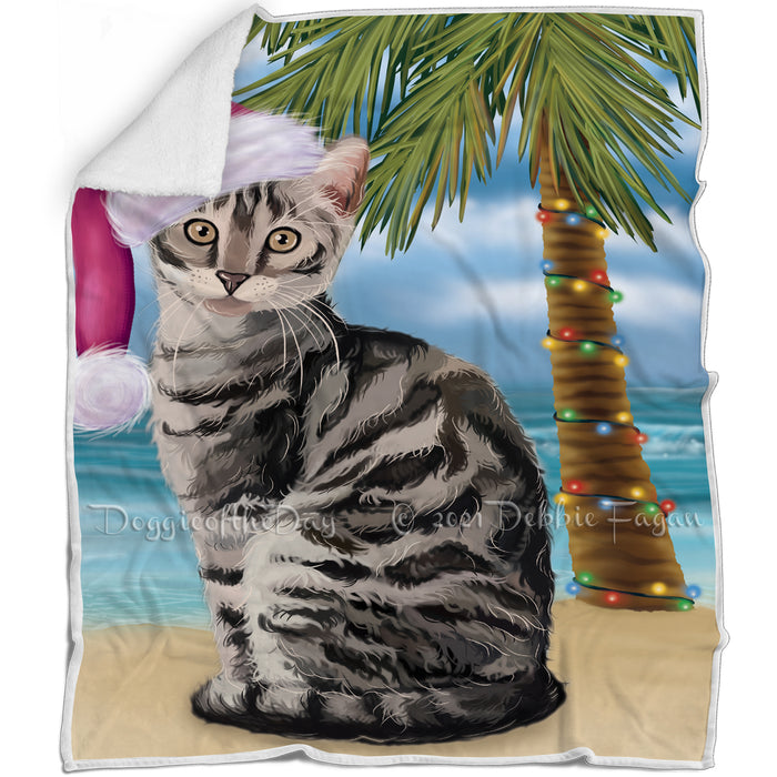 Summertime Happy Holidays Christmas Bengal Cat on Tropical Island Beach Blanket