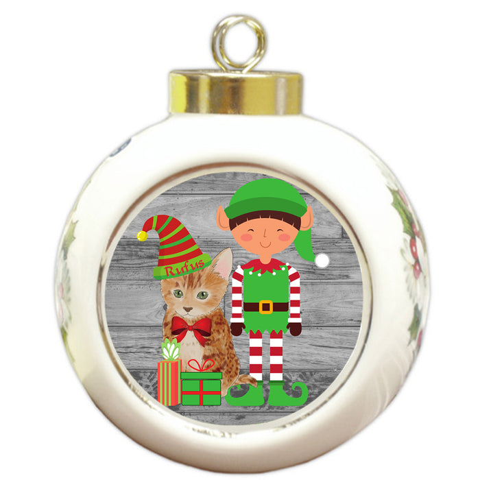 Custom Personalized Bengal Cat Elfie and Presents Christmas Round Ball Ornament