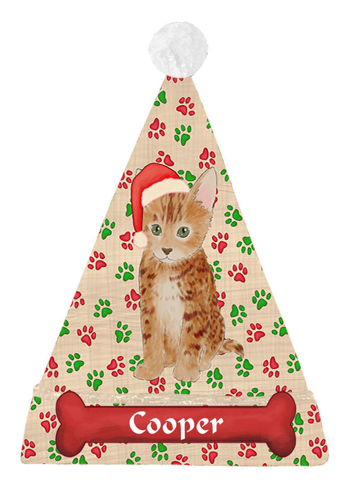 Pet Name Personalized Christmas Paw Print Bengal Cats Santa Hat