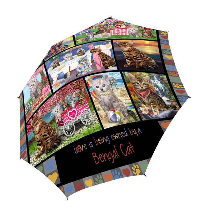Love is Being Owned Bengal Cat Grey Semi-Automatic Foldable Umbrella