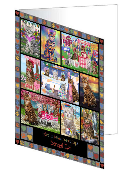 Love is Being Owned Bengal Cat Grey Handmade Artwork Assorted Pets Greeting Cards and Note Cards with Envelopes for All Occasions and Holiday Seasons GCD77195