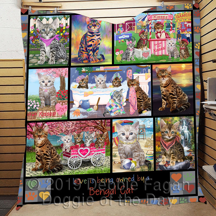 Love is Being Owned Bengal Cat Grey Quilt