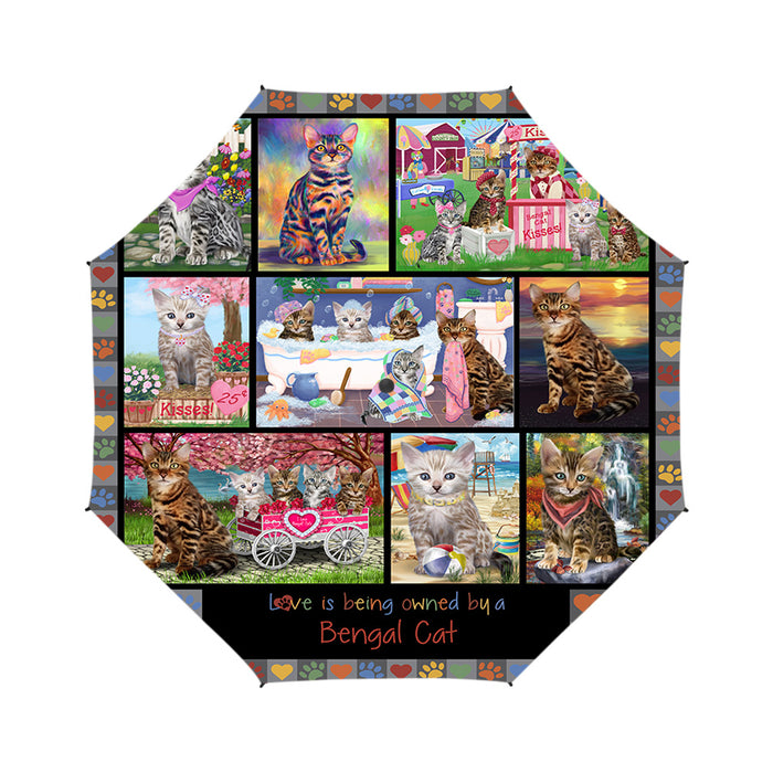 Love is Being Owned Bengal Cat Grey Semi-Automatic Foldable Umbrella
