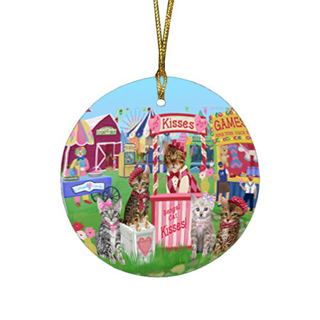 Carnival Kissing Booth Bengal Cats Round Flat Christmas Ornament RFPOR56138