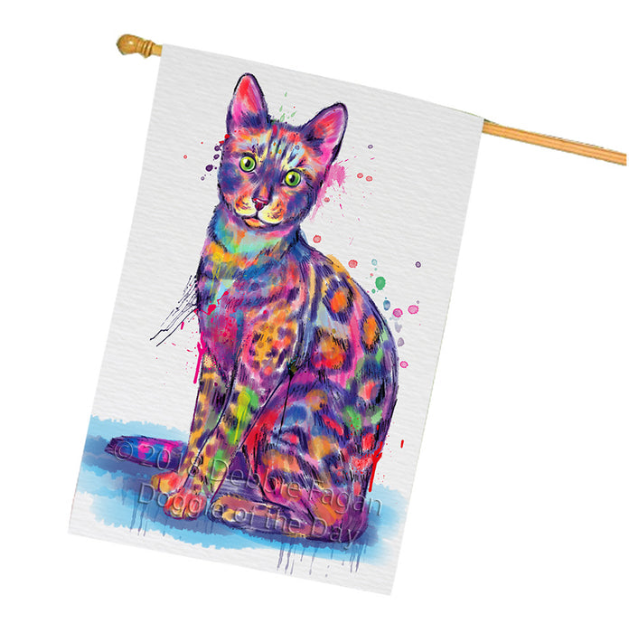 Watercolor Bengal Cat House Flag FLG65213