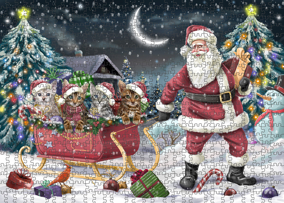 Santa Sled Dogs Christmas Happy Holidays Bengal Cats Puzzle with Photo Tin PUZL59226