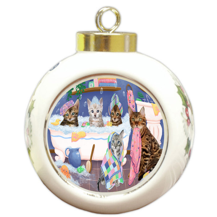 Rub A Dub Dogs In A Tub Bengal Cats Round Ball Christmas Ornament RBPOR57118