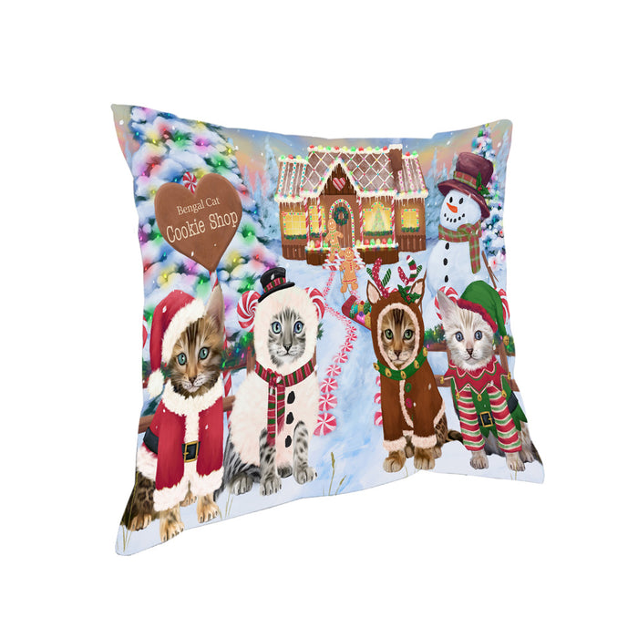 Holiday Gingerbread Cookie Shop Bengal Cats Pillow PIL78708