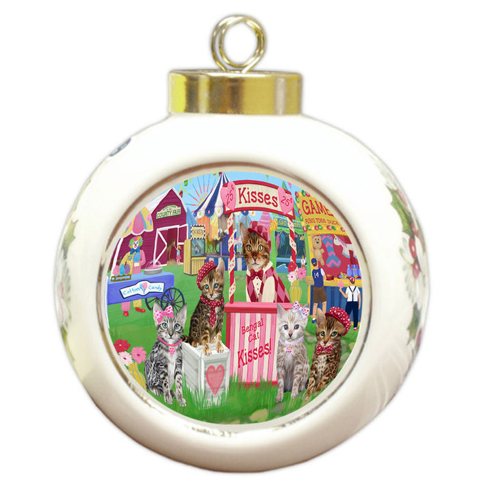 Carnival Kissing Booth Bengal Cats Round Ball Christmas Ornament RBPOR56138