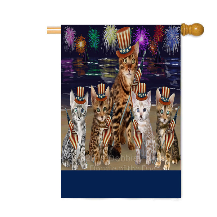 Personalized 4th of July Firework Bengal Cats Custom House Flag FLG-DOTD-A57829