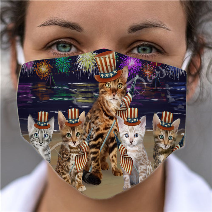 4th of July Independence Day Bengal Cats Face Mask FM49376