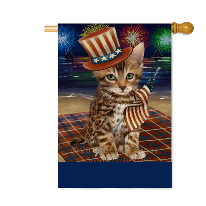 Personalized 4th of July Firework Bengal Cat Custom House Flag FLG-DOTD-A57830