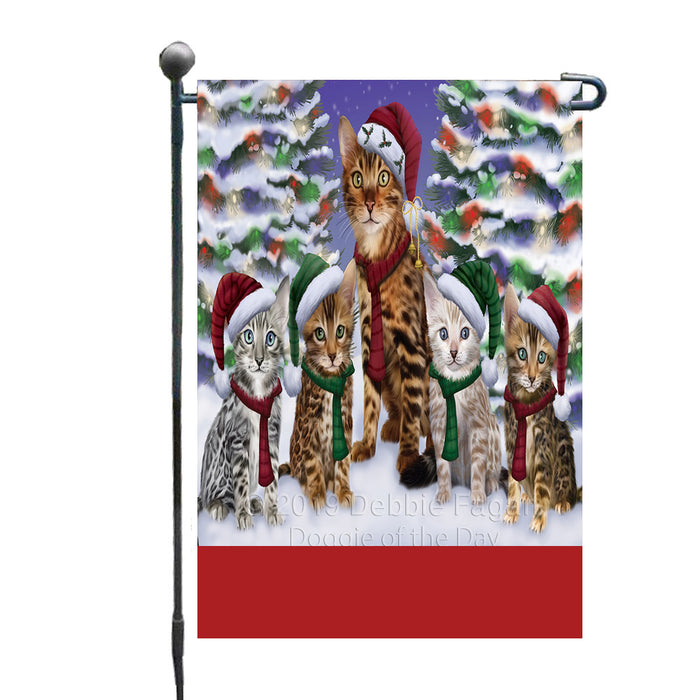 Personalized Christmas Happy Holidays Bengal Cats Family Portraits Custom Garden Flags GFLG-DOTD-A59091