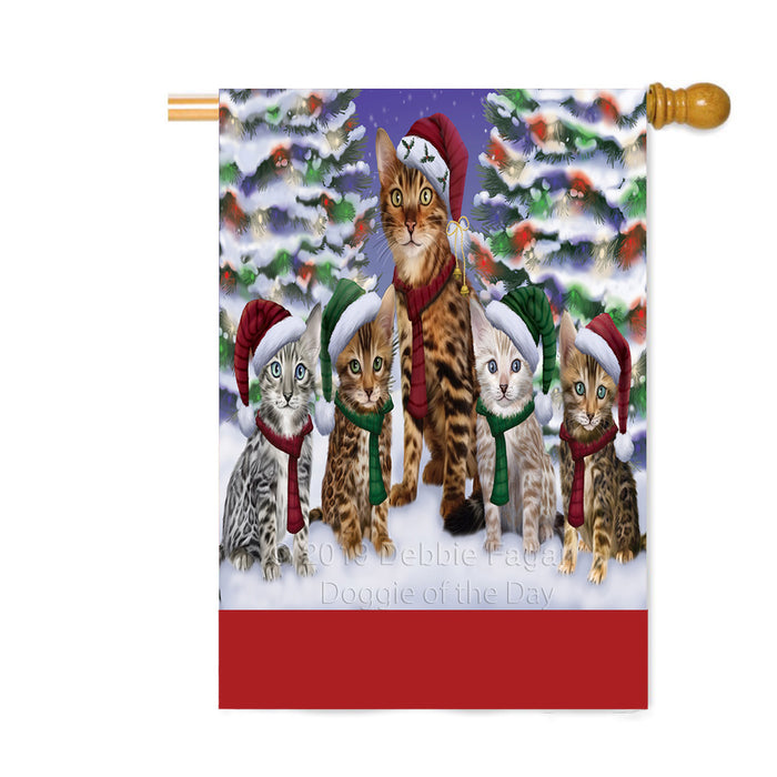Personalized Christmas Happy Holidays Bengal Cats Family Portraits Custom House Flag FLG-DOTD-A59147